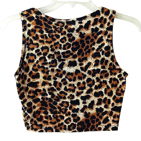 VNT Forever 21 Leopard Cropped Tank Top Sz M Animal Print Cheetah Safari Jungle - Picture 2 of 7
